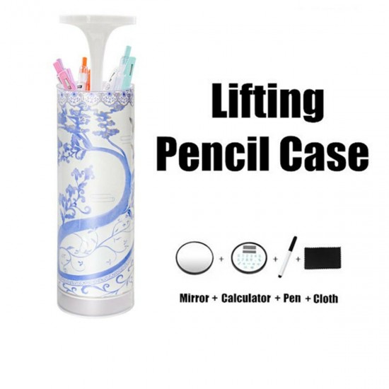 Transparent lifting Pencil Case Press Multifunction Pen Box With Mirror Calculator Whiteboard Pen Wiper For School Art Supplies