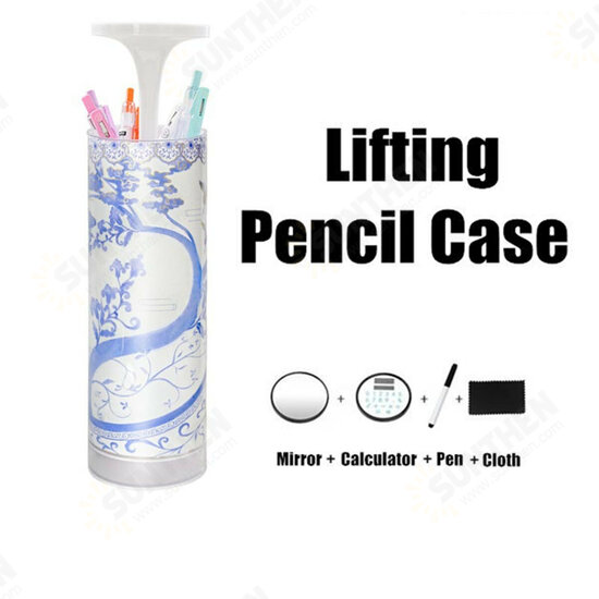 Transparent lifting Pencil Case Press Multifunction Pen Box With Mirror Calculator Whiteboard Pen Wiper For School Art Supplies