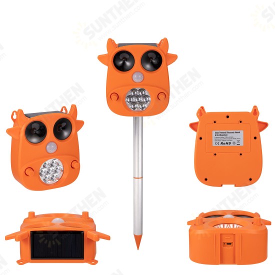 JLT-866 Solar Ultrasonic Animal Repeller 7 LED Flashing Light Frighten Animals Garden PIR Sensor Bird Cats Dog Repellent