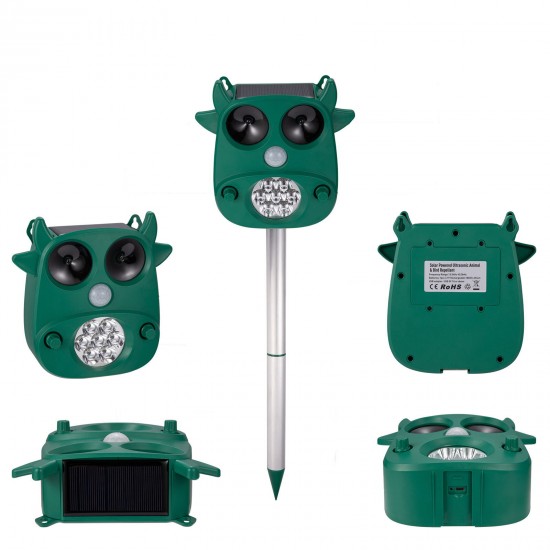 JLT-866 Solar Ultrasonic Animal Repeller 7 LED Flashing Light Frighten Animals Garden PIR Sensor Bird Cats Dog Repellent