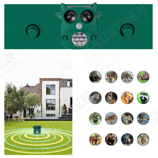 JLT-866 Solar Ultrasonic Animal Repeller 7 LED Flashing Light Frighten Animals Garden PIR Sensor Bird Cats Dog Repellent