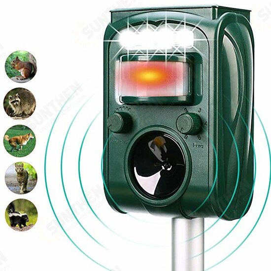 Solar Power Ultrasonic Animal Repeller Waterproof Lawn Garden LED Light Repellent Deterrent Outdoor