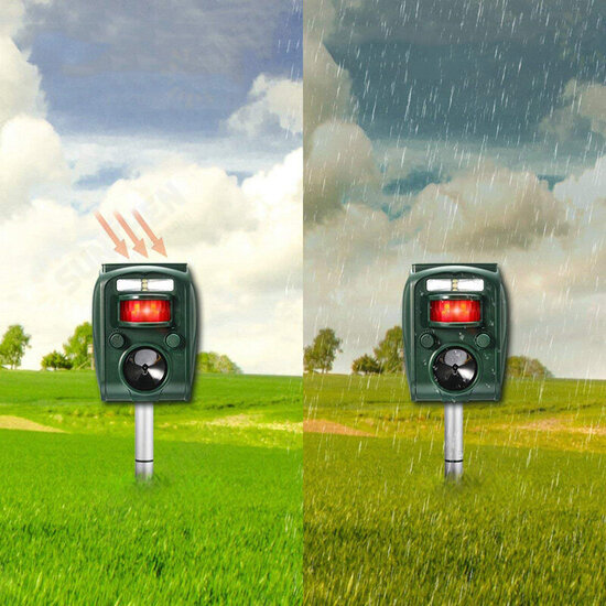 Solar Power Ultrasonic Animal Repeller Waterproof Lawn Garden LED Light Repellent Deterrent Outdoor