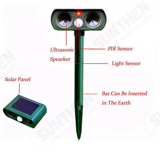 Ultrasonic Solar Power Pest Animal Repeller Repellent Cat dog Bird Mouse Fox