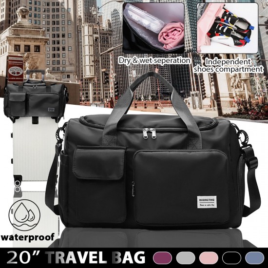 20inch Waterproof Outdoor Travel Bag Large Capacity with Shoes Compartment Storage Bag Short Tour Weekender Sports Gym Duffel Bag Luggage Shoulder Bag