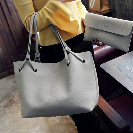 2Pcs/ Set Women Large Capacity Handbag PU Leather Shoulder Bag Crossbody Bag