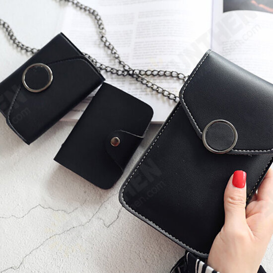 3PCS/ Set Fashion with Touch Screen Window Mobile Phone Storage Crossbody Shoulder Bag Card Holder Purse