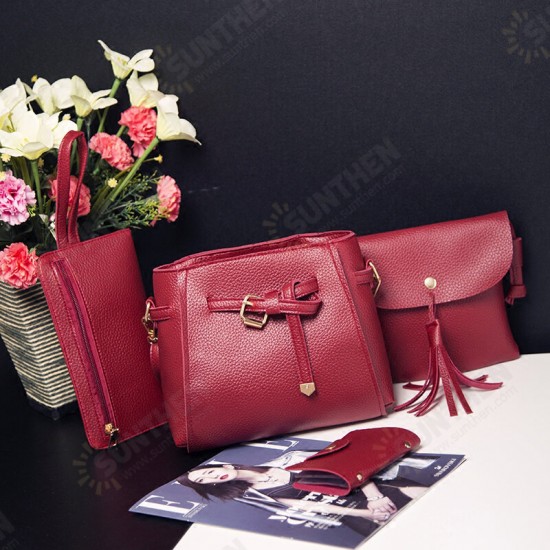 4PCS/ Set Women PU Leather Large Capacity Crossbody Bag Purse Handbag Card Holder