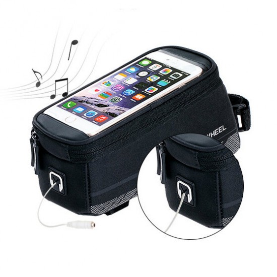 5.7 inch Transparent Sensitive Touch Screen Waterproof Large Capacity Bicycle Phone Bag Bike Front Pouch with Reflective Stripe Earphone Hole
