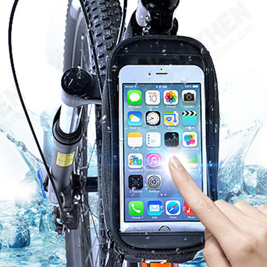 5.7 inch Transparent Sensitive Touch Screen Waterproof Large Capacity Bicycle Phone Bag Bike Front Pouch with Reflective Stripe Earphone Hole