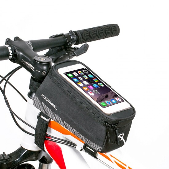 5.7 inch Transparent Sensitive Touch Screen Waterproof Large Capacity Bicycle Phone Bag Bike Front Pouch with Reflective Stripe Earphone Hole