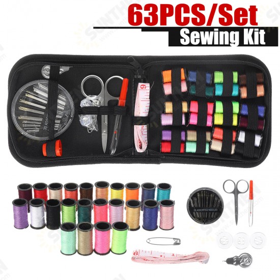 63PCS/ Set Travel Sewing Kit Measure Scissor Thimble Thread Needle Storage Box