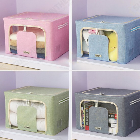 66L Folding with Transparent Window Waterproof Cationic Fabric Clothes Quilt Basket Storage Box Organizer