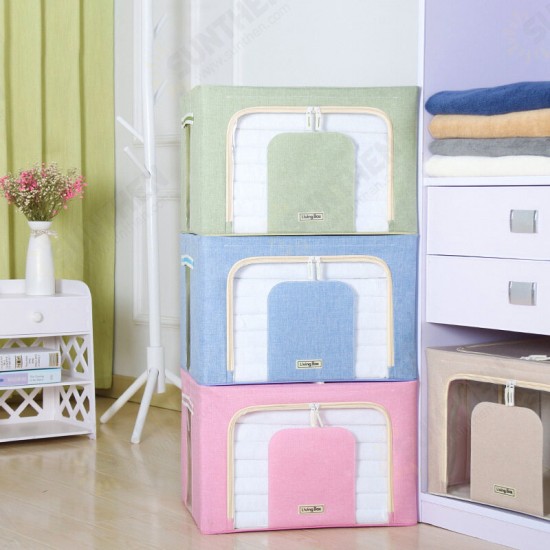 66L Folding with Transparent Window Waterproof Cationic Fabric Clothes Quilt Basket Storage Box Organizer