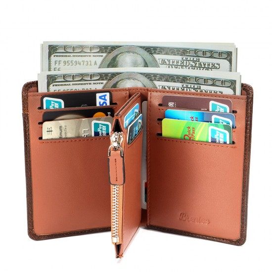RFID Casual Business with Multi-Pocket Card Holders Oil Leather Short Wallet Coin Purse
