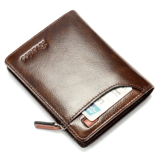 RFID Casual Business with Multi-Pocket Card Holders Oil Leather Short Wallet Coin Purse