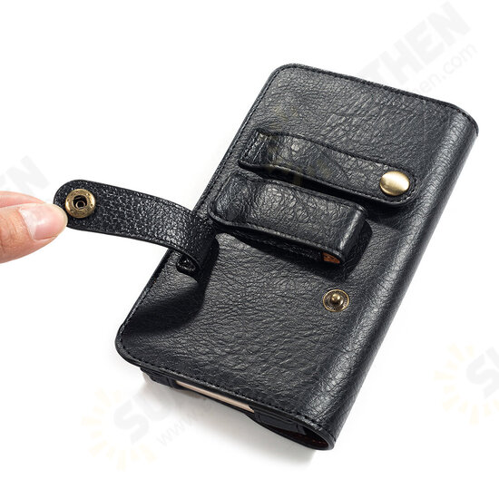 Casual Vintage Bussiness 6.4 inch Multifunctional with Card Slot PU Leather Mobile Phone Money Hiking Sport Men Phone Bag Belt Waist Bag Sidebag Pack