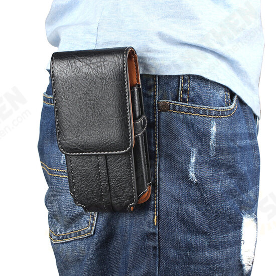 Casual Vintage Bussiness 6.4 inch Vertical Multi-Pocket Multi Card Slot PU Leather Mobile Phone Money Coin Hiking Sport Men Phone Bag Belt Waist Bag Sidebag Pack