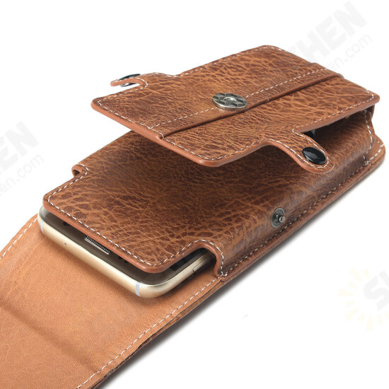 Casual Vintage Bussiness 6.4 inch Vertical Multi-Pocket Multi Card Slot PU Leather Mobile Phone Money Coin Hiking Sport Men Phone Bag Belt Waist Bag Sidebag Pack