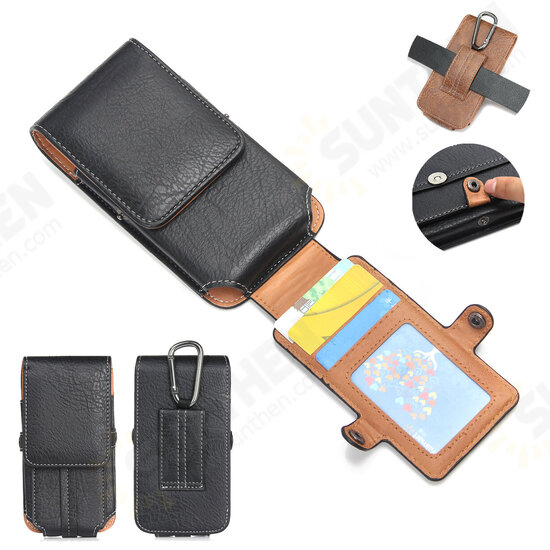 Casual Vintage Bussiness 6.4 inch Vertical Multi-Pocket Multi Card Slot PU Leather Mobile Phone Money Coin Hiking Sport Men Phone Bag Belt Waist Bag Sidebag Pack