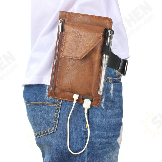 Casual Vintage Bussiness Multi-Pocket Reserve Charging Port PU Leather Mobile Phone Money Hiking Sport Men Phone Bag Belt Waist Bag S5 Pro A7 Pro Case