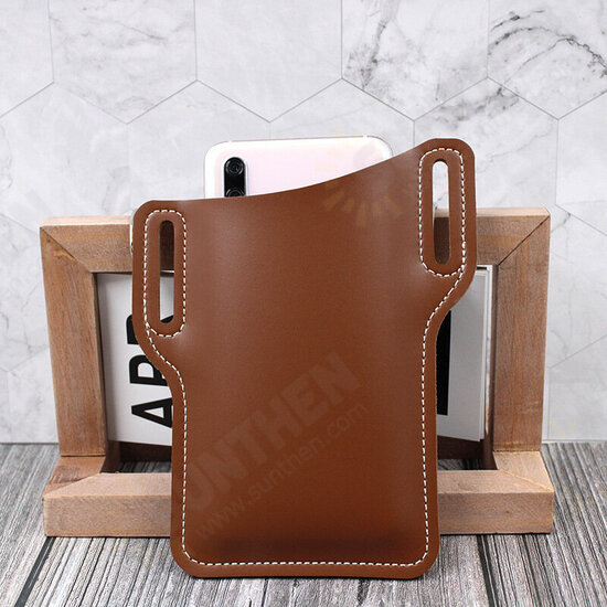 Men Vintage Casual Genuine Leather Bag Waist Bag Pouch Leather Belt Bag Purse Under For 6.3 inch Phone Nokia Phone 9