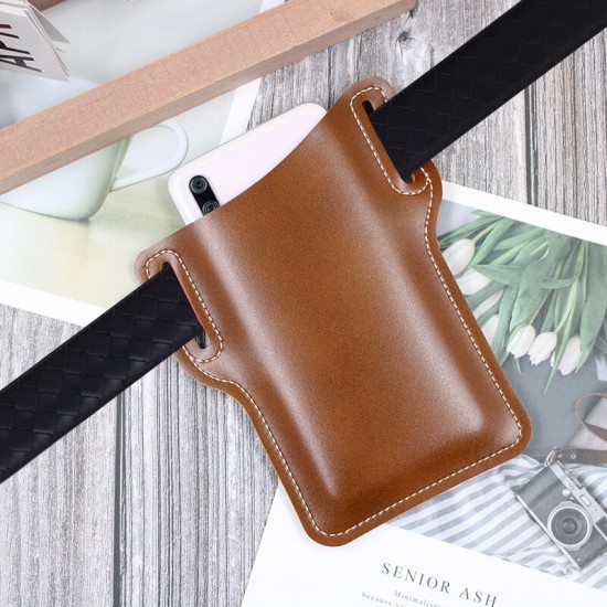 Men Vintage Casual Genuine Leather Bag Waist Bag Pouch Leather Belt Bag Purse Under For 6.3 inch Phone Nokia Phone 9