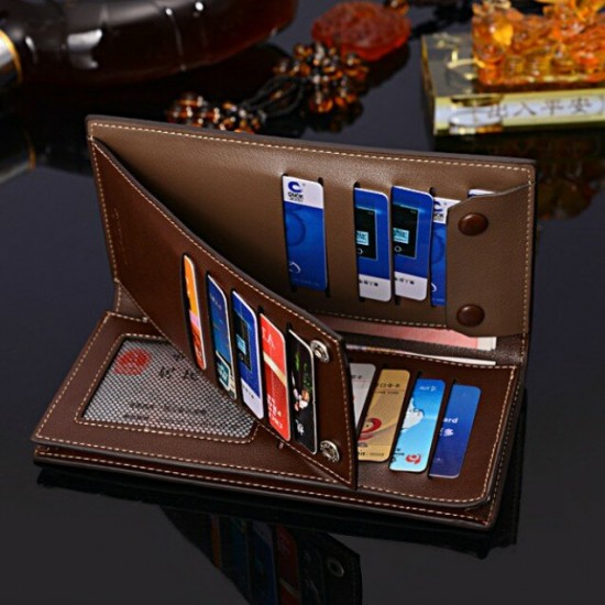 Business Casual Flip with Multi-Card Slot Pockets Men Foldable Long Wallet Clutch Bag Handbag