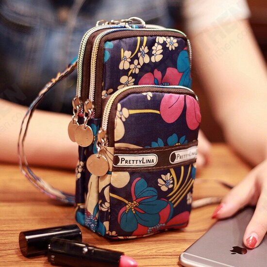 5.5 inch Ethnic Retro Colorful Painting Mobile Phone Coin Storage Small Wrist Bag Handbag Purse