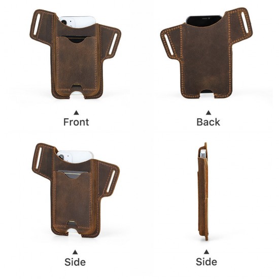 Casual Phone Bag with Card Slot Cowhide Leather Men Belt Waist Bag Sidebag Pack for iPhone 12 Series For Note 11P case 11 case BISON Global Bands case S96 Pro case
