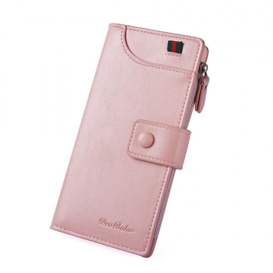 Casual Zipper Buckle PU Leather Multi Card Slots Holder Phone Coin Long Wallet Women Purse Clutch Bag