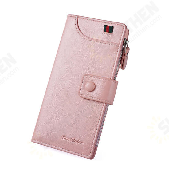 Casual Zipper Buckle PU Leather Multi Card Slots Holder Phone Coin Long Wallet Women Purse Clutch Bag