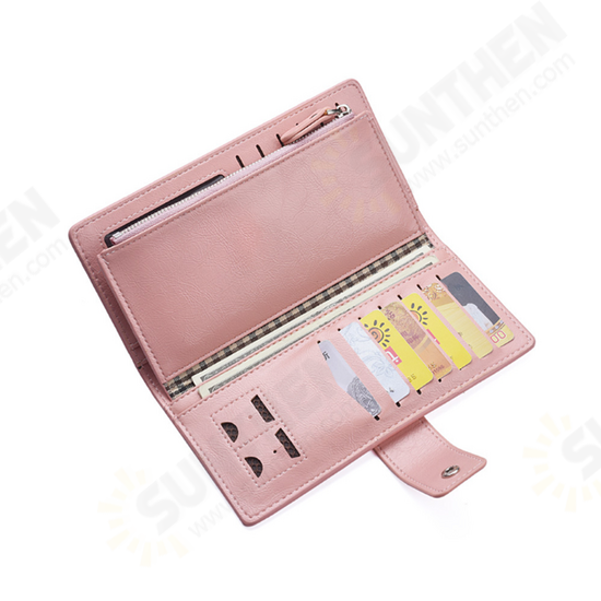 Casual Zipper Buckle PU Leather Multi Card Slots Holder Phone Coin Long Wallet Women Purse Clutch Bag