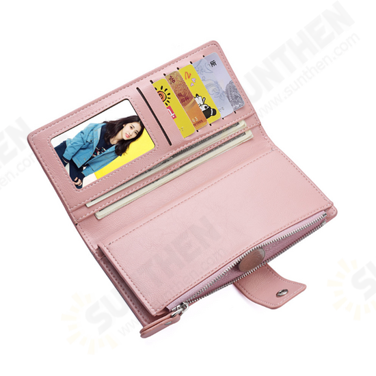 Casual Zipper Buckle PU Leather Multi Card Slots Holder Phone Coin Long Wallet Women Purse Clutch Bag