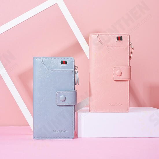 Casual Zipper Buckle PU Leather Multi Card Slots Holder Phone Coin Long Wallet Women Purse Clutch Bag