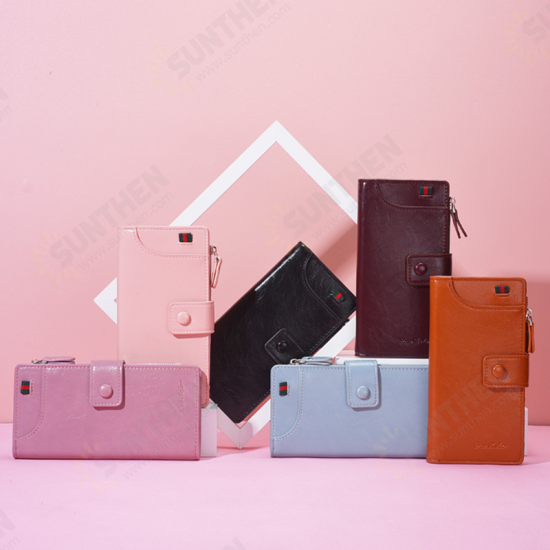 Casual Zipper Buckle PU Leather Multi Card Slots Holder Phone Coin Long Wallet Women Purse Clutch Bag