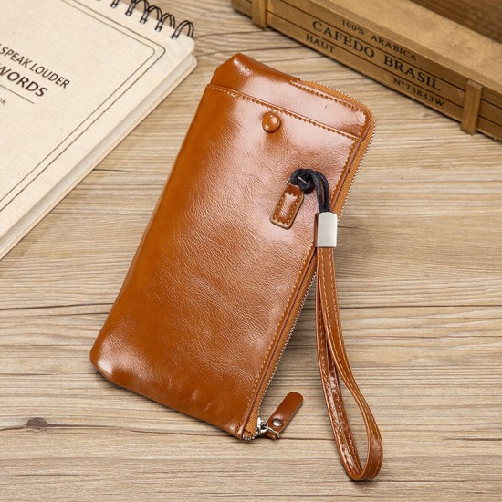 Casual Zipper with Multi-Card Slots Soft PU Leather Mobile Phone Bag Men Long Wallet Handbag