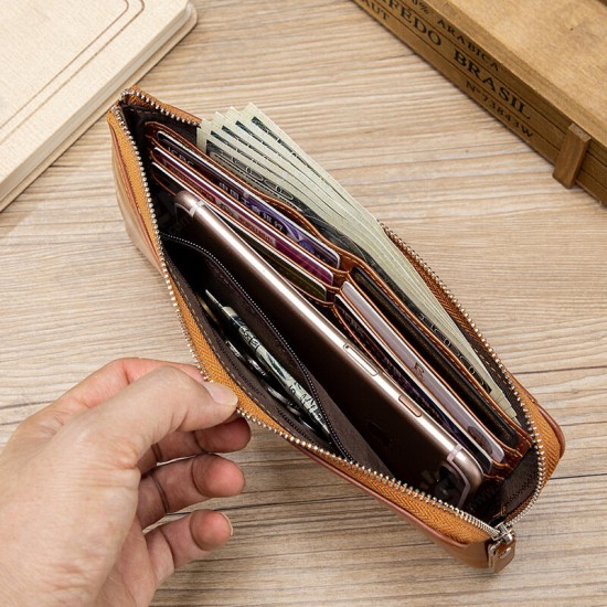 Casual Zipper with Multi-Card Slots Soft PU Leather Mobile Phone Bag Men Long Wallet Handbag