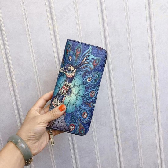 Ethnic Print Zipper Large Capacity Mobile Phone Coins Money Storage Wallet Purse