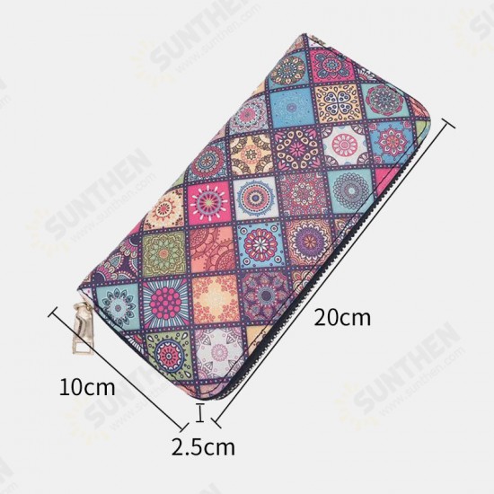 Ethnic Print Zipper Large Capacity Mobile Phone Coins Money Storage Wallet Purse