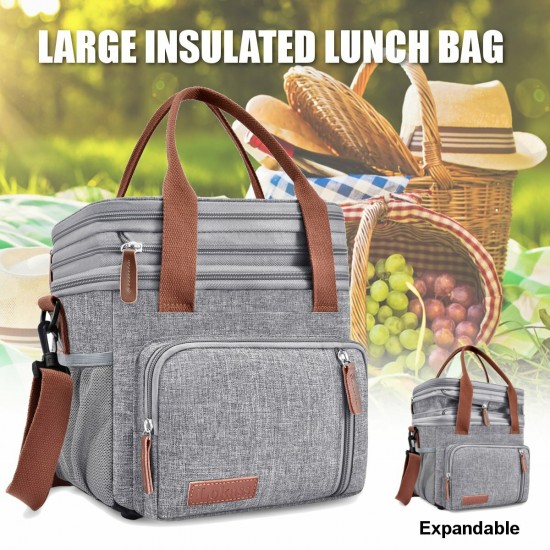 Expandable Large Capacity with Multiple Pockets Leak-proof Drinks Lunch Insulated Bag Picnic Storage Bag