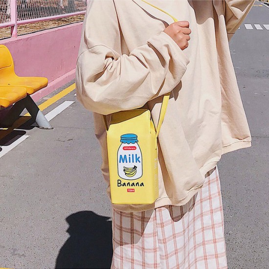 Fashion Cute Milk Pattern Large Capacity Female Crossbody Phone Bag Shoulder Bag Messenger Bag Gift to Girl Friend / Children
