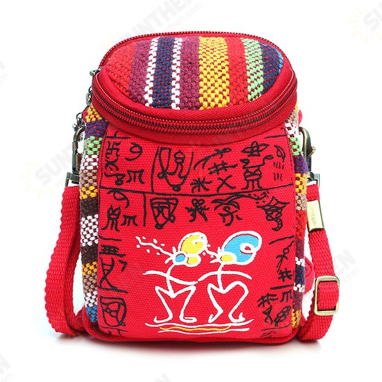 Fashion Ethnic Style Casual Mini Zipper Canvas Women Phone Bag Crossbody Bag Messenger Bag