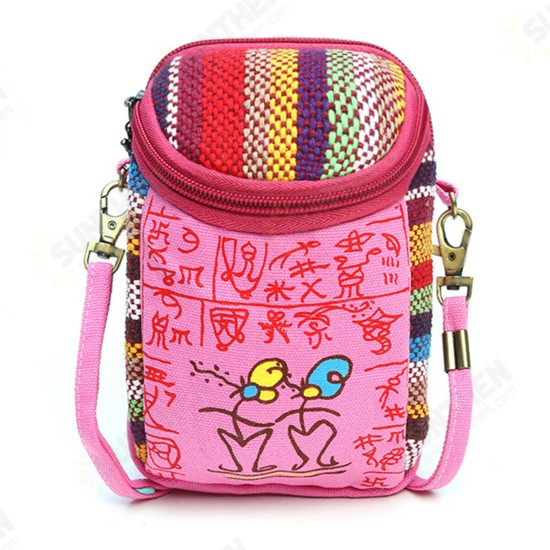 Fashion Ethnic Style Casual Mini Zipper Canvas Women Phone Bag Crossbody Bag Messenger Bag