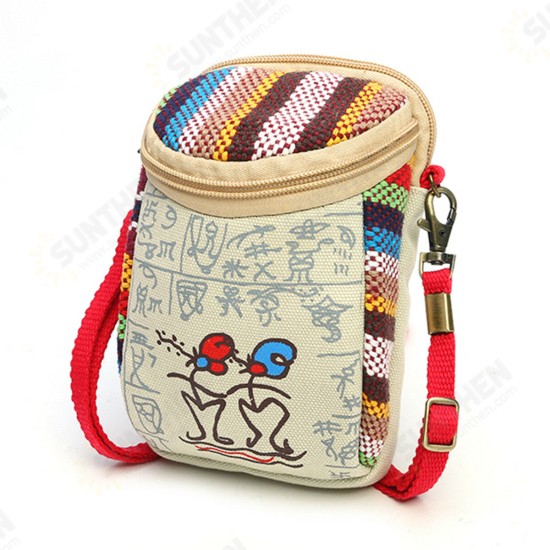 Fashion Ethnic Style Casual Mini Zipper Canvas Women Phone Bag Crossbody Bag Messenger Bag