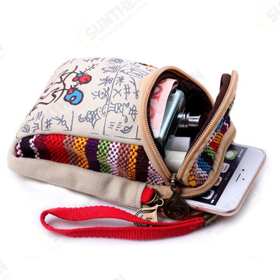 Fashion Ethnic Style Casual Mini Zipper Canvas Women Phone Bag Crossbody Bag Messenger Bag