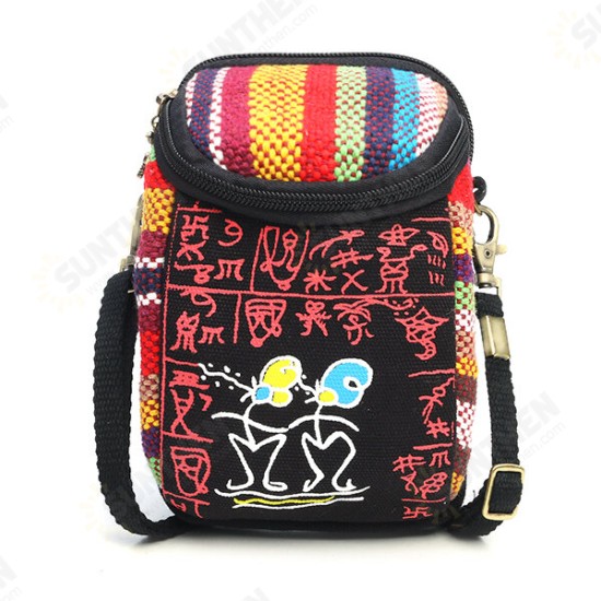 Fashion Ethnic Style Casual Mini Zipper Canvas Women Phone Bag Crossbody Bag Messenger Bag