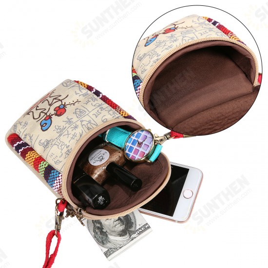 Fashion Ethnic Style Casual Mini Zipper Canvas Women Phone Bag Crossbody Bag Messenger Bag