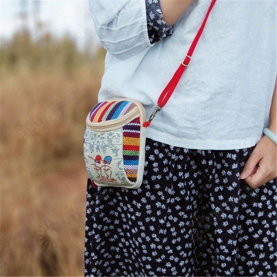 Fashion Ethnic Style Casual Mini Zipper Canvas Women Phone Bag Crossbody Bag Messenger Bag