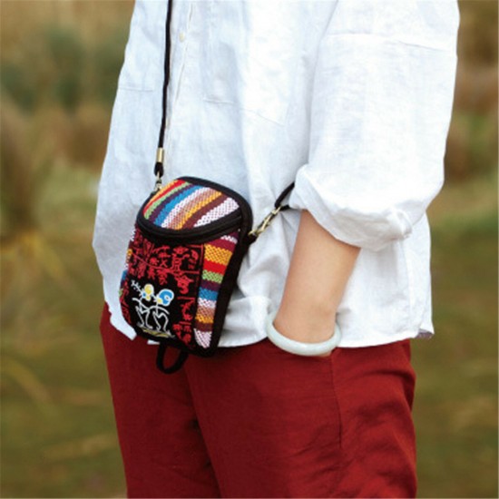 Fashion Ethnic Style Casual Mini Zipper Canvas Women Phone Bag Crossbody Bag Messenger Bag